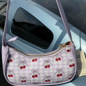 Cherry Print Lavender Shoulder Bag
